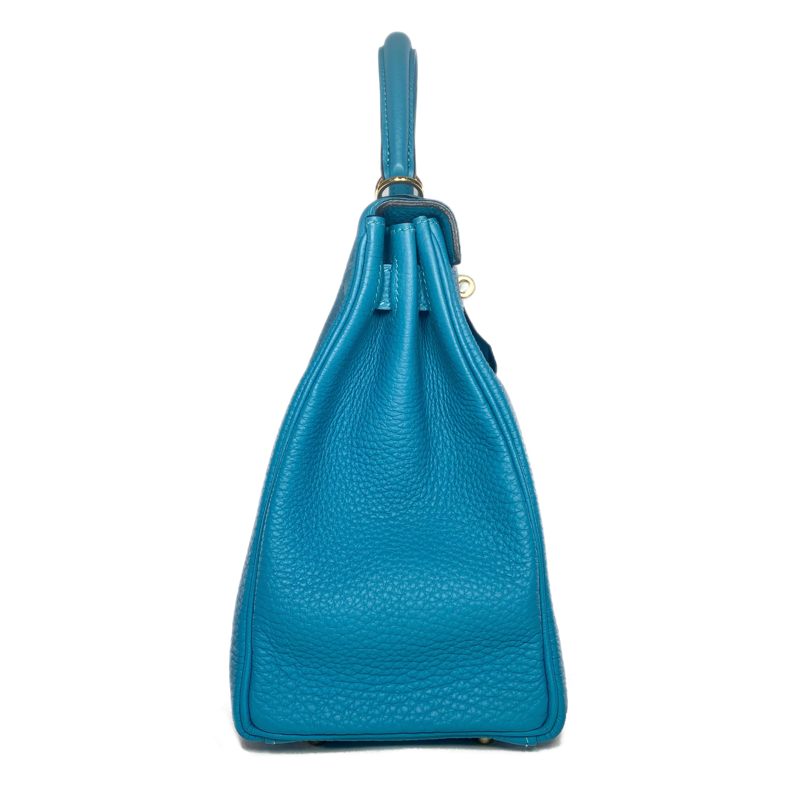 Hermes Kelly 28 Turquoise Togo Gold Hardware