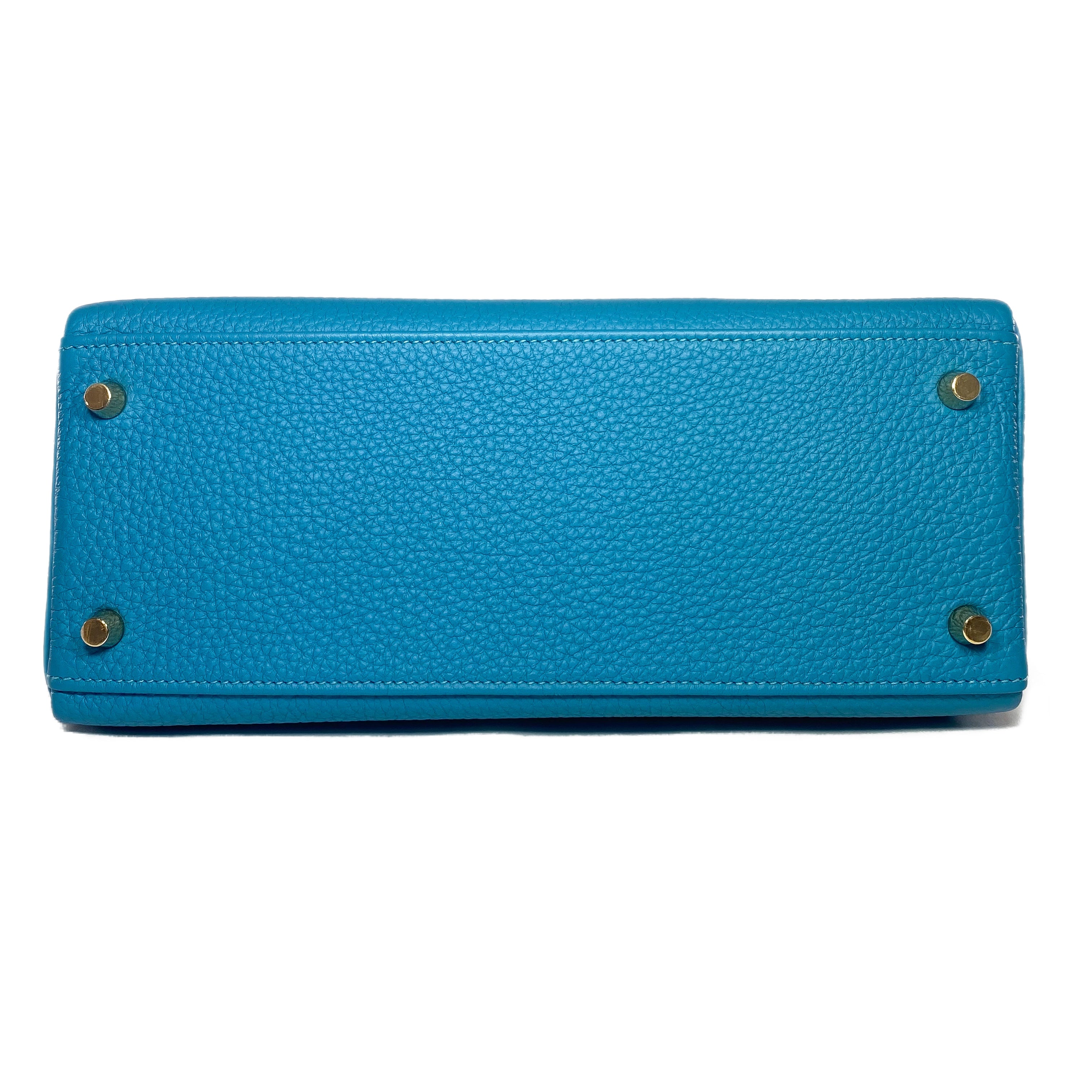 Hermes Kelly 28 Turquoise Togo Gold Hardware