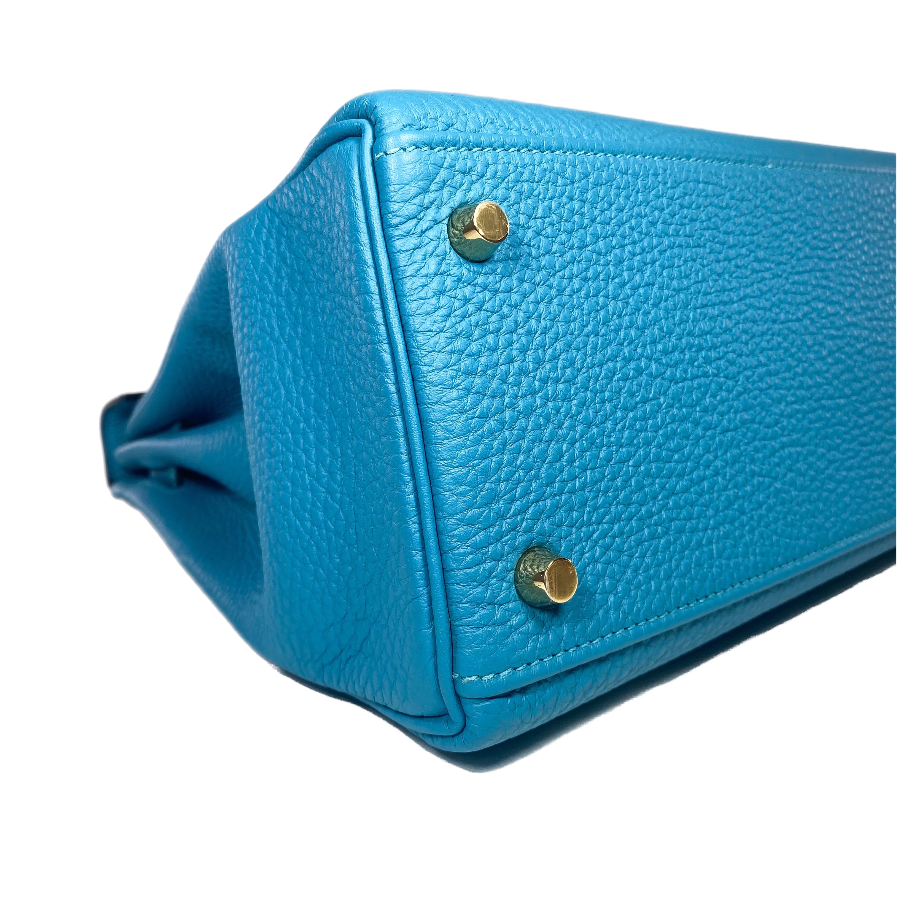 Hermes Kelly 28 Turquoise Togo Gold Hardware