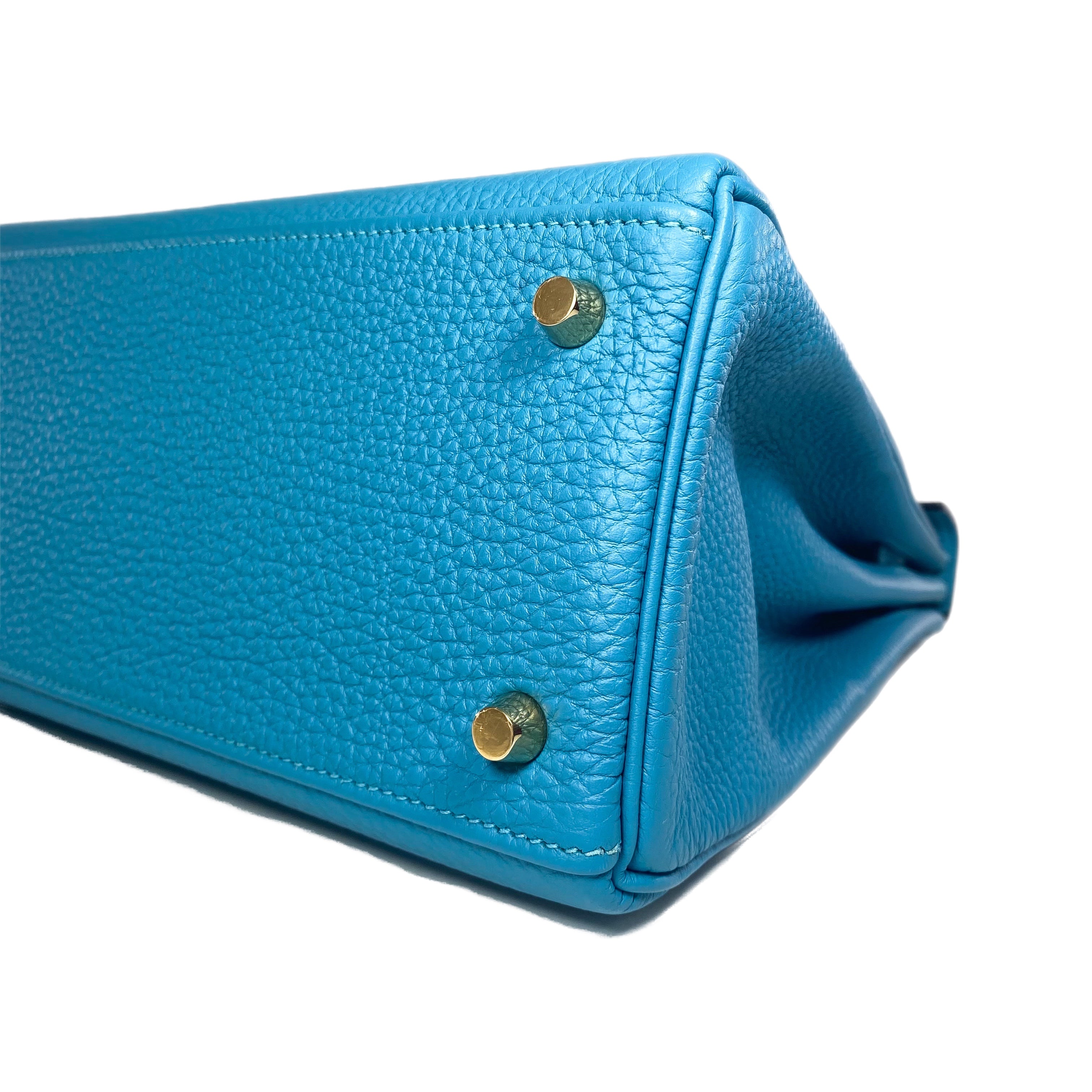 Hermes Kelly 28 Turquoise Togo Gold Hardware