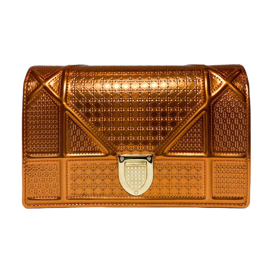 Dior Metallic Patent Copper Micro-Cannage Diorama Wallet on Chain