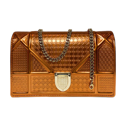 Dior Metallic Patent Copper Micro-Cannage Diorama Wallet on Chain