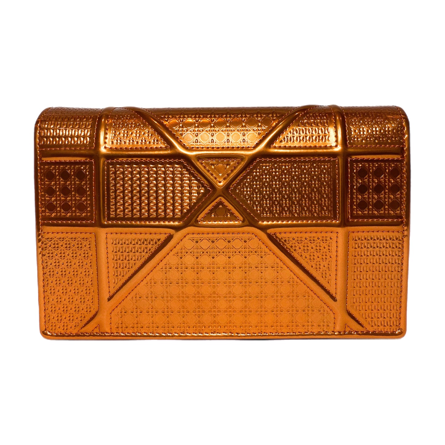 Dior Metallic Patent Copper Micro-Cannage Diorama Wallet on Chain