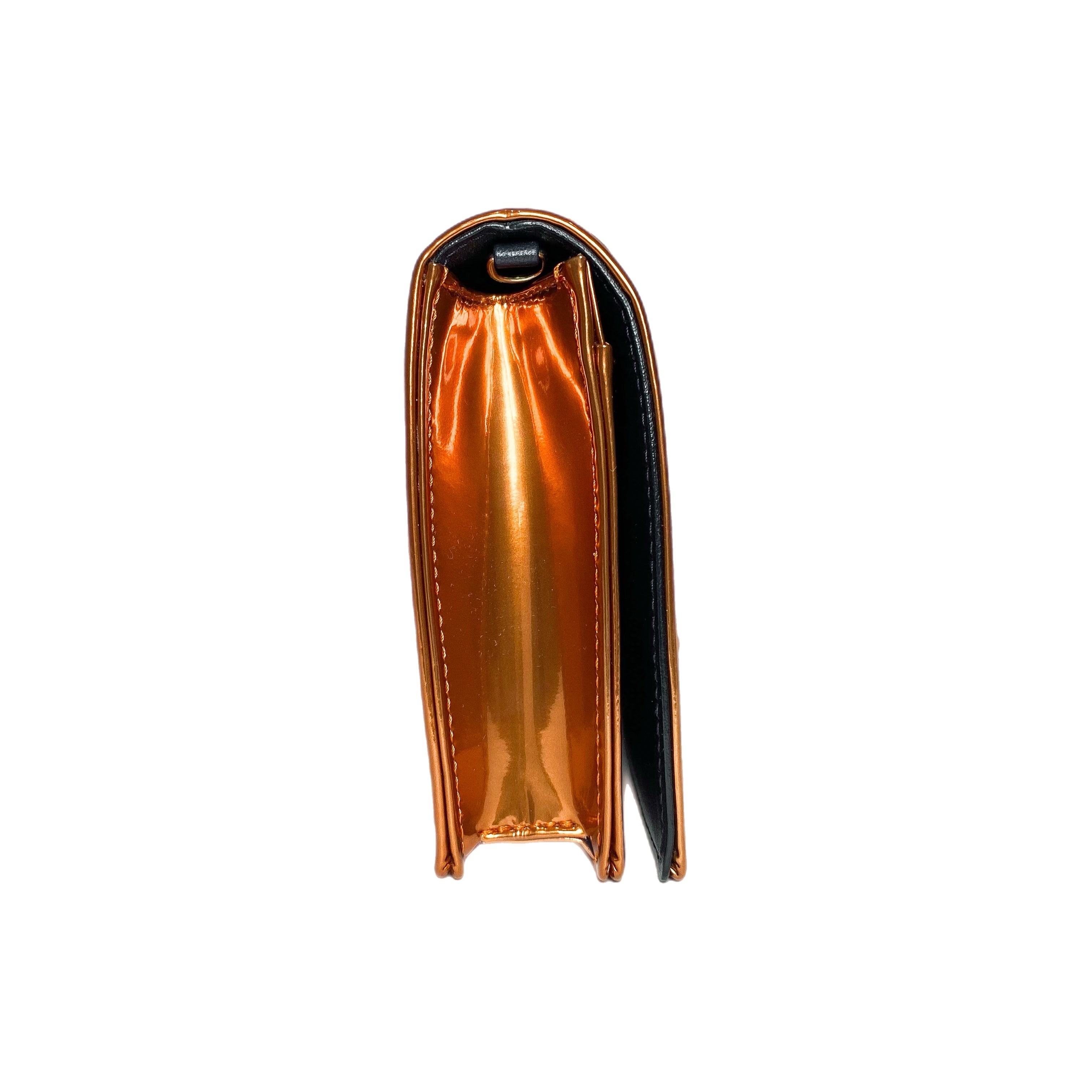 Dior Metallic Patent Copper Micro-Cannage Diorama Wallet on Chain