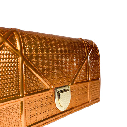 Dior Metallic Patent Copper Micro-Cannage Diorama Wallet on Chain