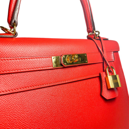 Hermes Kelly Sellier 28 Rouge Tomate Epsom Gold Hardware
