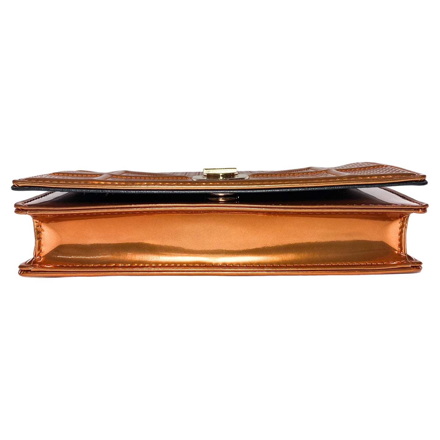 Dior Metallic Patent Copper Micro-Cannage Diorama Wallet on Chain