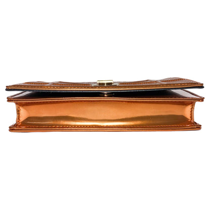 Dior Metallic Patent Copper Micro-Cannage Diorama Wallet on Chain