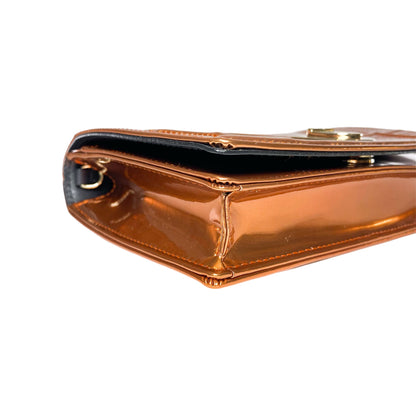 Dior Metallic Patent Copper Micro-Cannage Diorama Wallet on Chain