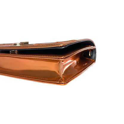 Dior Metallic Patent Copper Micro-Cannage Diorama Wallet on Chain