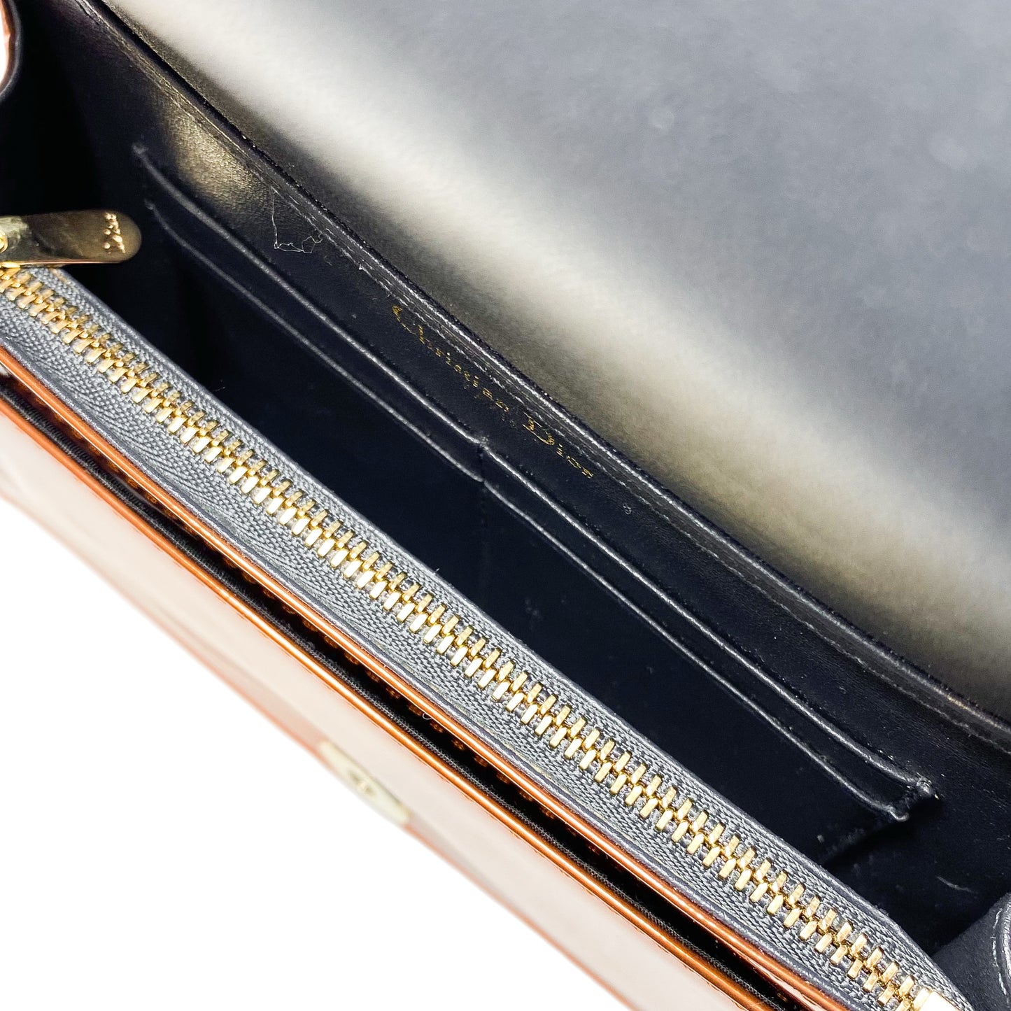 Dior Metallic Patent Copper Micro-Cannage Diorama Wallet on Chain