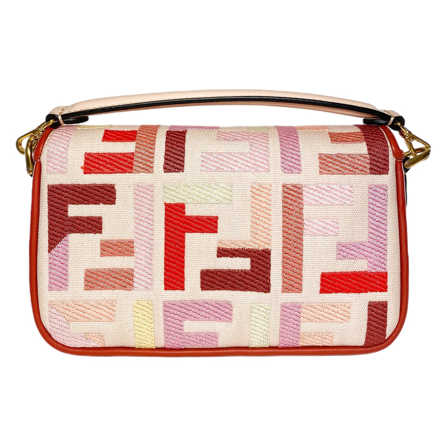 Fendi Rosa Quarzo Bloody Mary Multicolor FF Embroidered Mini Baguette