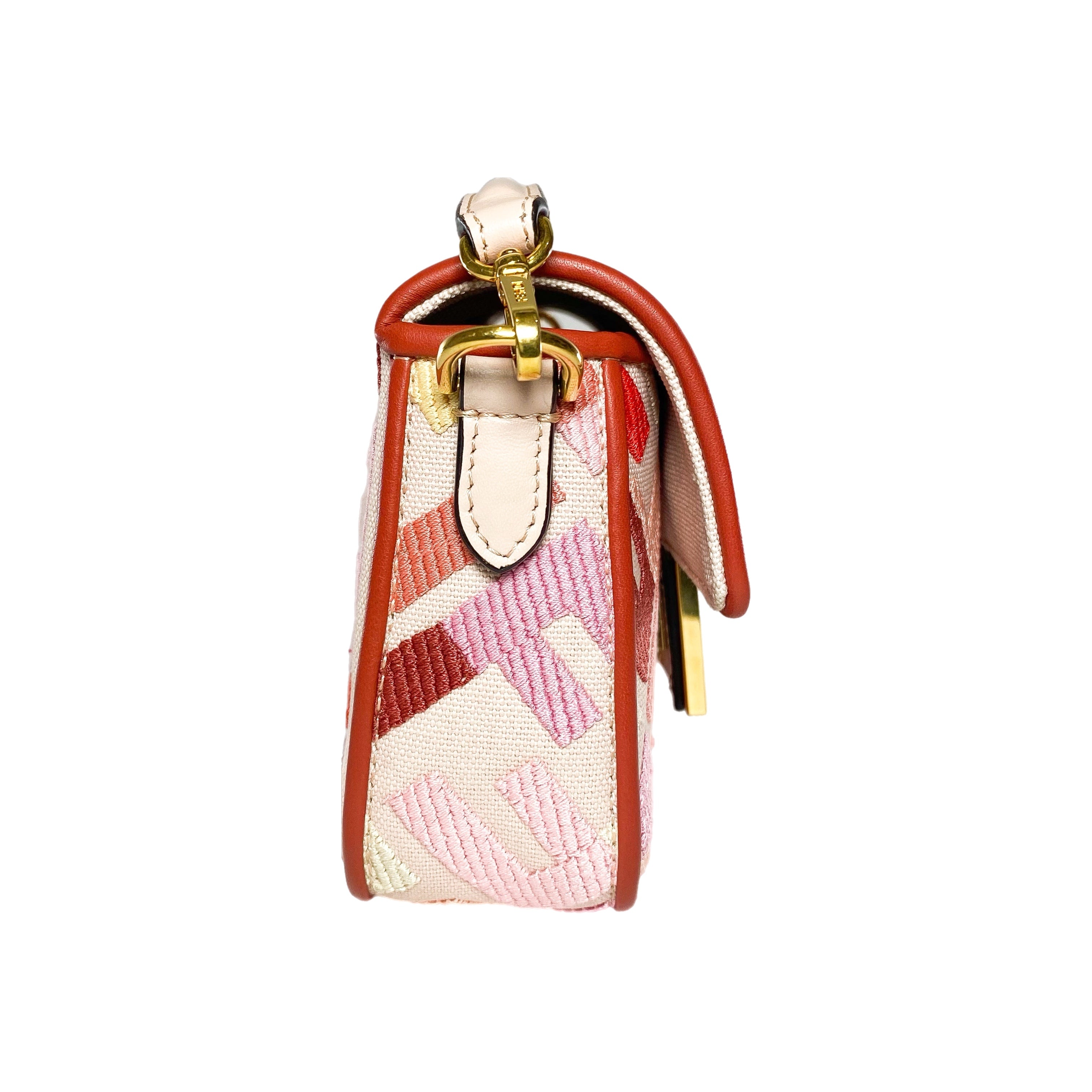 Fendi Rosa Quarzo Bloody Mary Multicolor FF Embroidered Mini Baguette