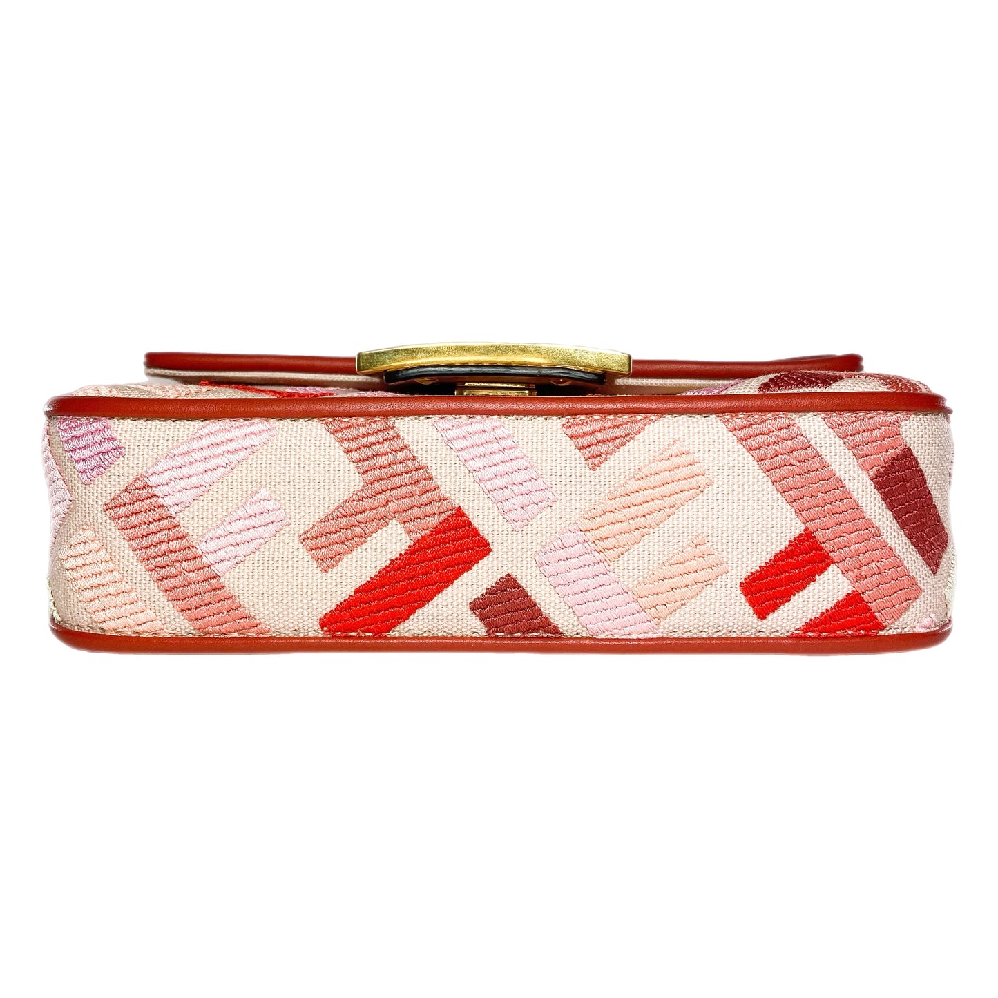 Fendi Rosa Quarzo Bloody Mary Multicolor FF Embroidered Mini Baguette