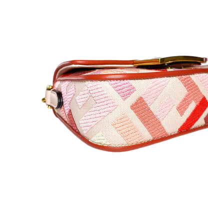 Fendi Rosa Quarzo Bloody Mary Multicolor FF Embroidered Mini Baguette