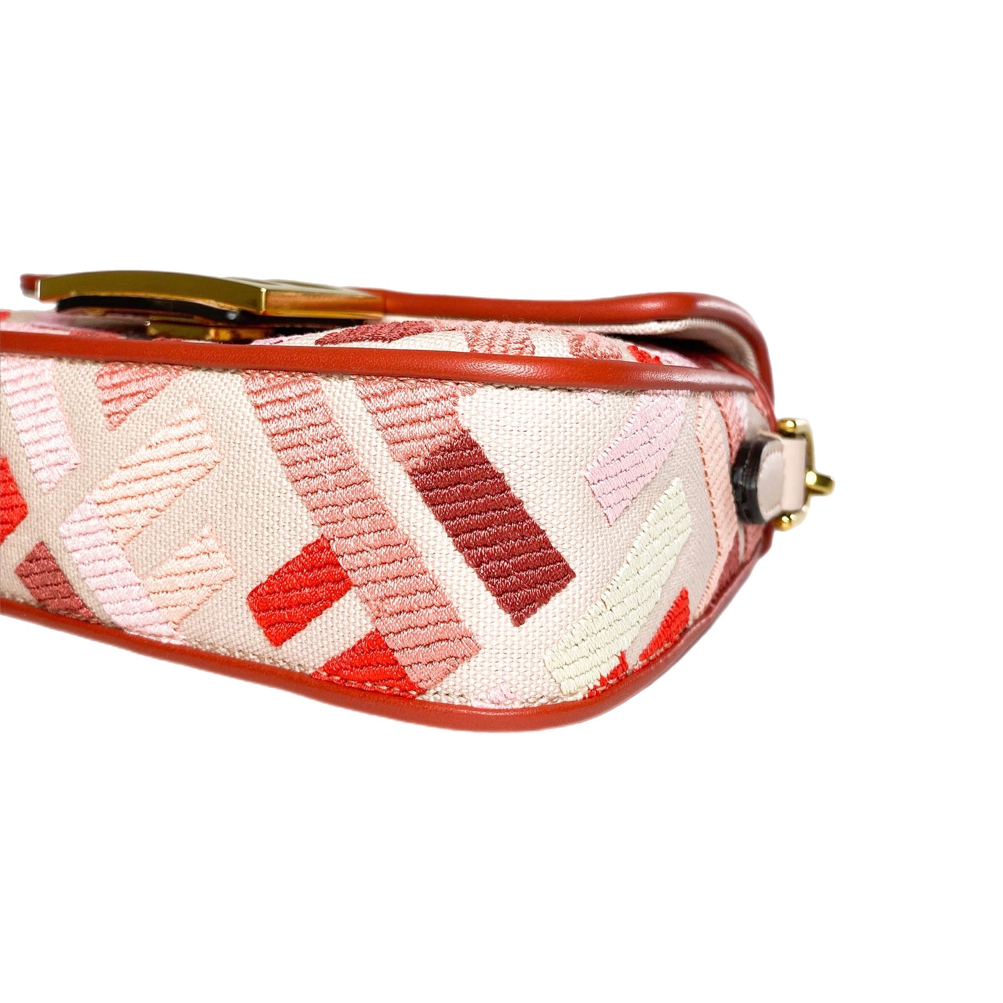 Fendi Rosa Quarzo Bloody Mary Multicolor FF Embroidered Mini Baguette