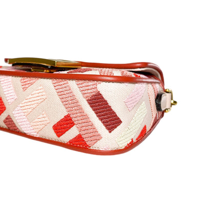 Fendi Rosa Quarzo Bloody Mary Multicolor FF Embroidered Mini Baguette