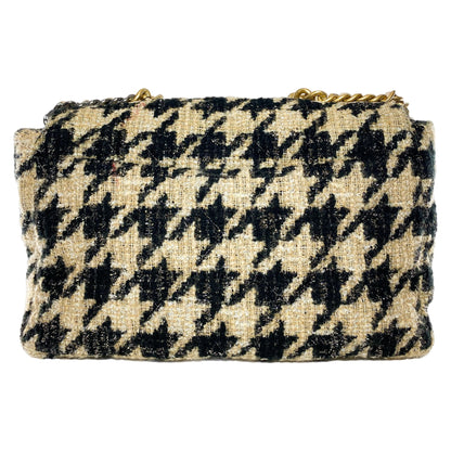 Chanel 19 Black Beige Houndstooth Tweed Maxi Flap Bag
