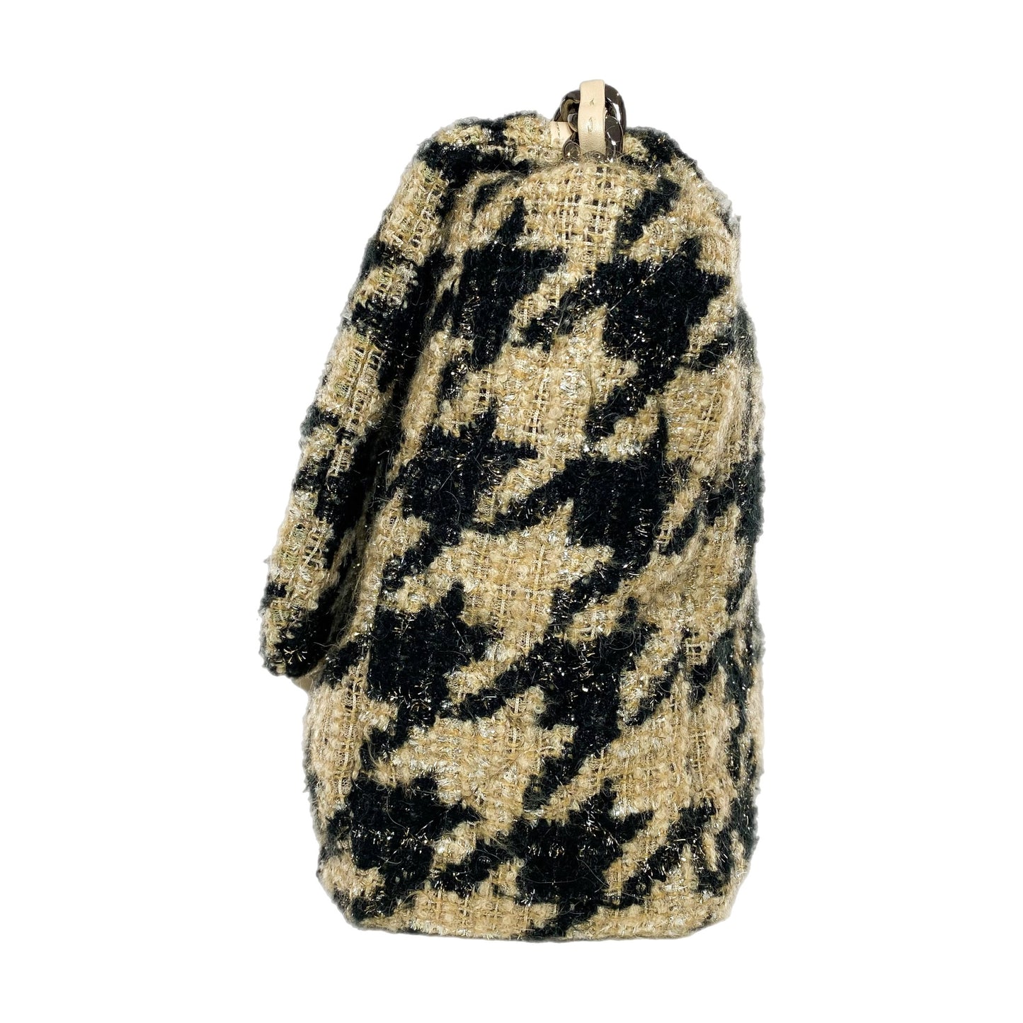 Chanel 19 Black Beige Houndstooth Tweed Maxi Flap Bag
