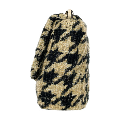 Chanel 19 Black Beige Houndstooth Tweed Maxi Flap Bag