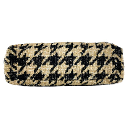 Chanel 19 Black Beige Houndstooth Tweed Maxi Flap Bag
