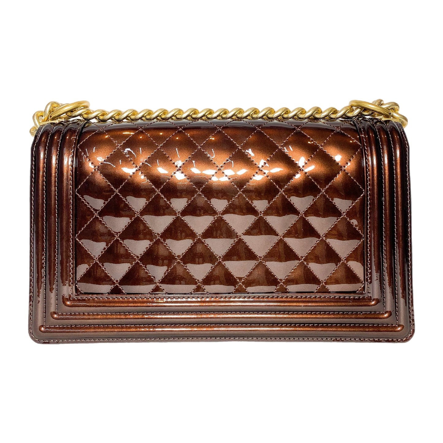 Chanel Bronze Patent Quilted Old Medium Boy Bag