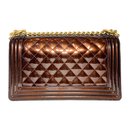 Chanel Bronze Patent Quilted Old Medium Boy Bag