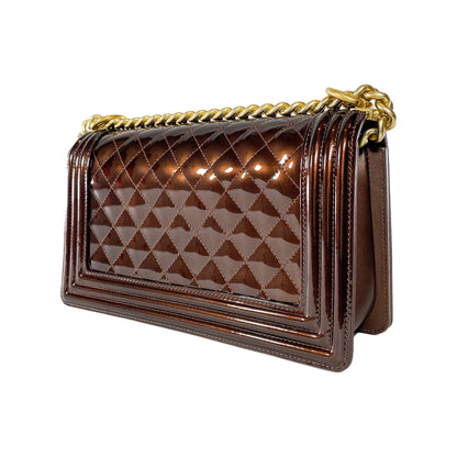 Chanel Bronze Patent Quilted Old Medium Boy Bag