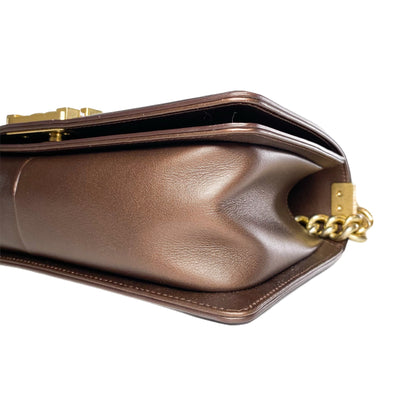 Chanel Bronze Patent Quilted Old Medium Boy Bag