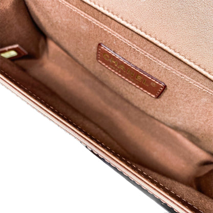 Chanel Bronze Patent Quilted Old Medium Boy Bag