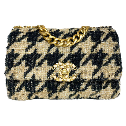 Chanel 19 Black Beige Houndstooth Tweed Flap Bag