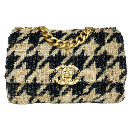 Chanel 19 Black Beige Houndstooth Tweed Flap Bag