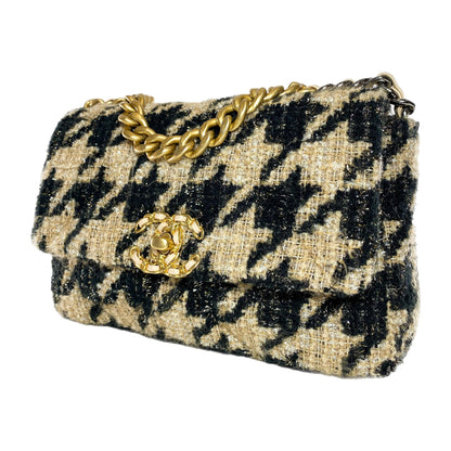 Chanel 19 Black Beige Houndstooth Tweed Flap Bag