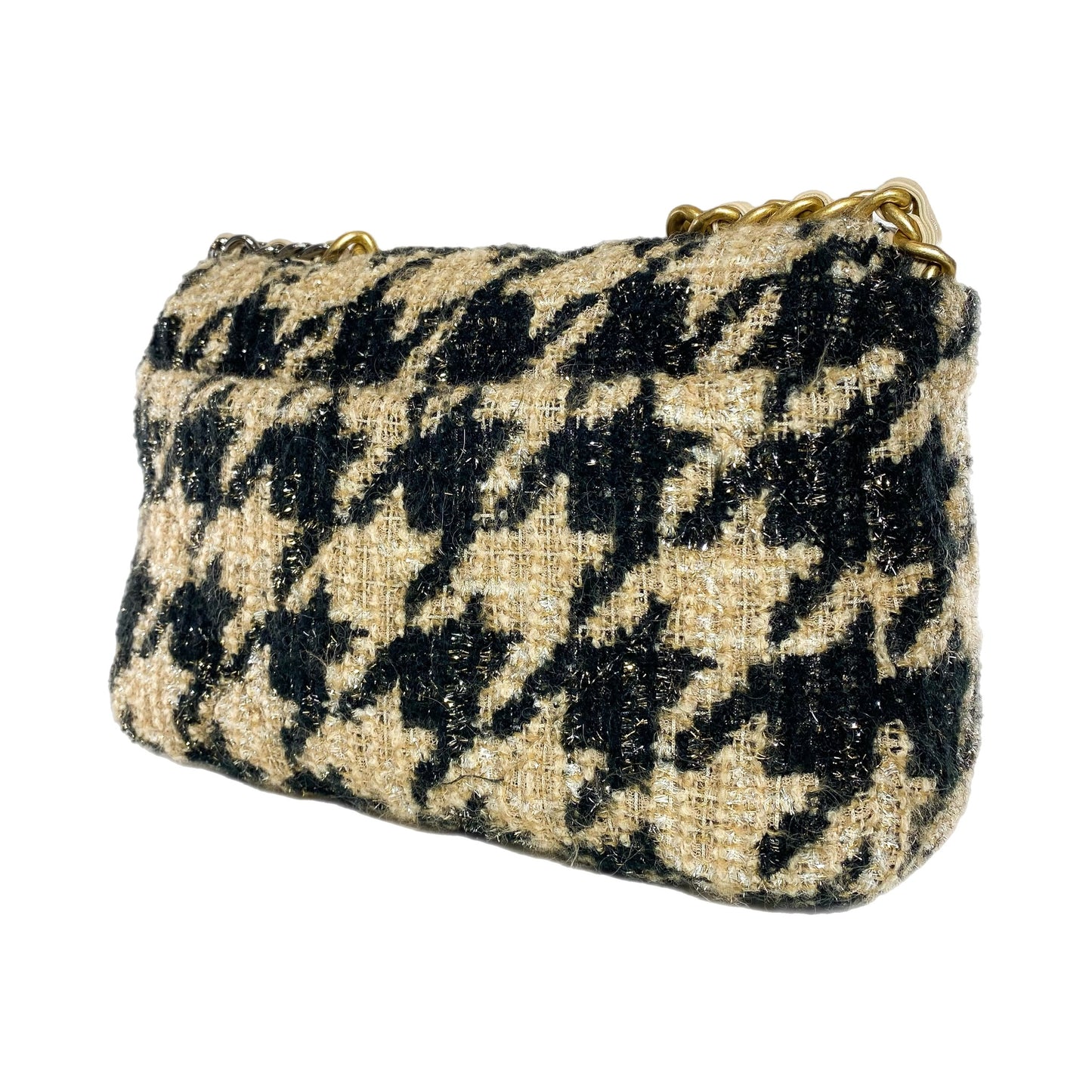 Chanel 19 Black Beige Houndstooth Tweed Flap Bag