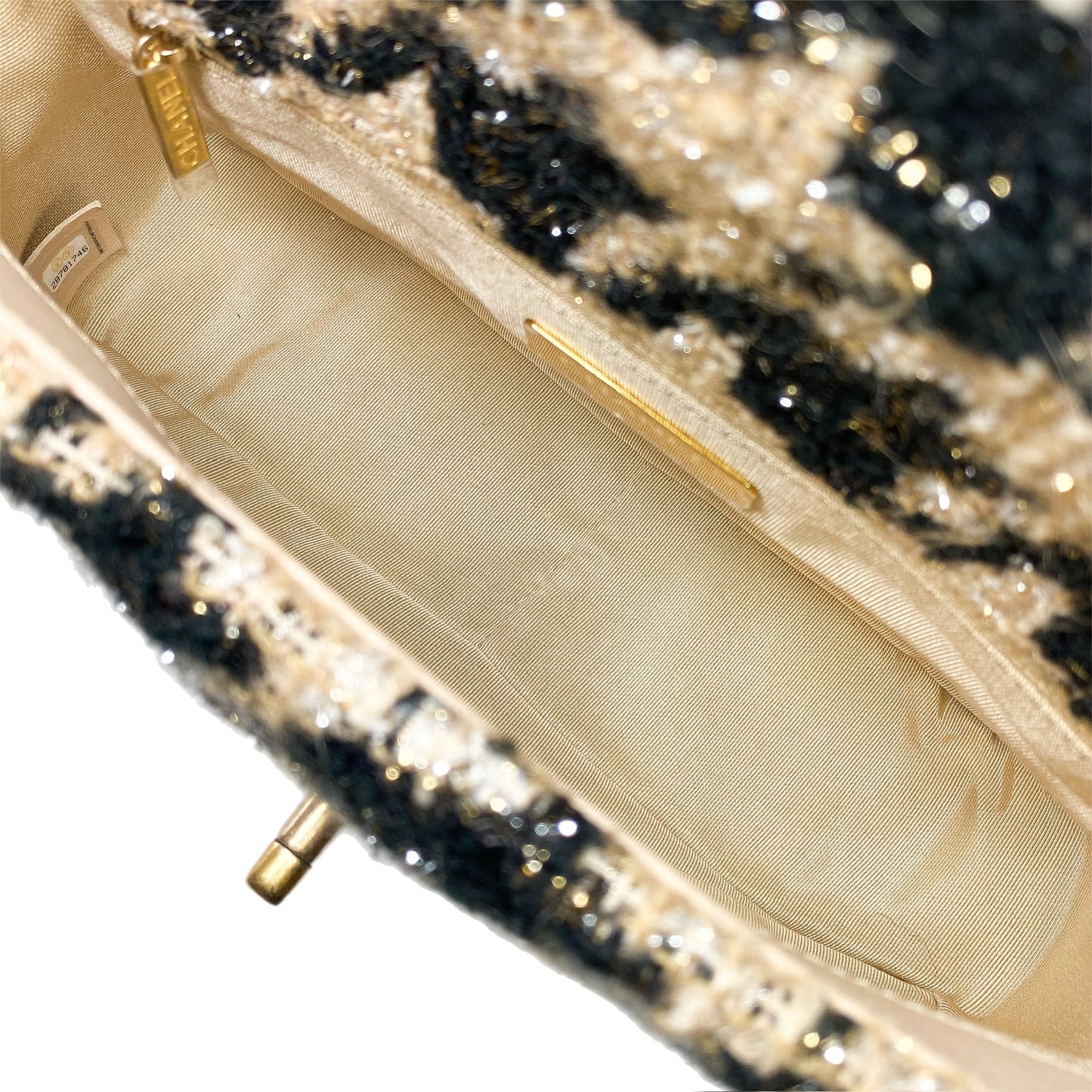 Chanel 19 Black Beige Houndstooth Tweed Flap Bag