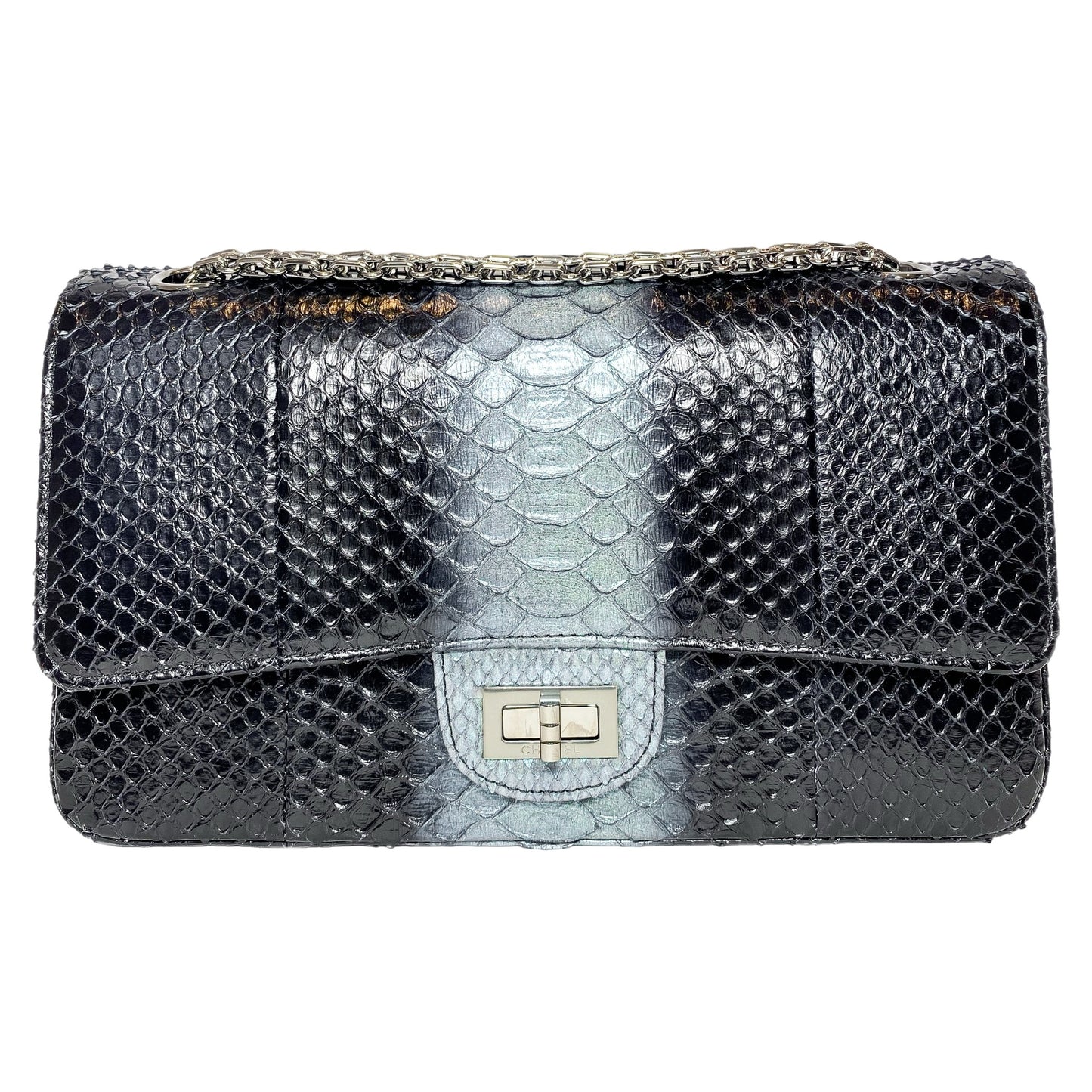 Chanel 225 Black Gray Python Reissue Flap Bag