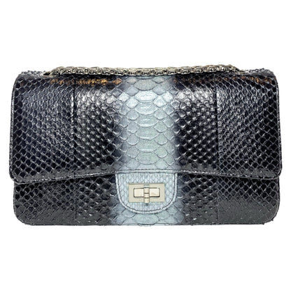 Chanel 225 Black Gray Python Reissue Flap Bag