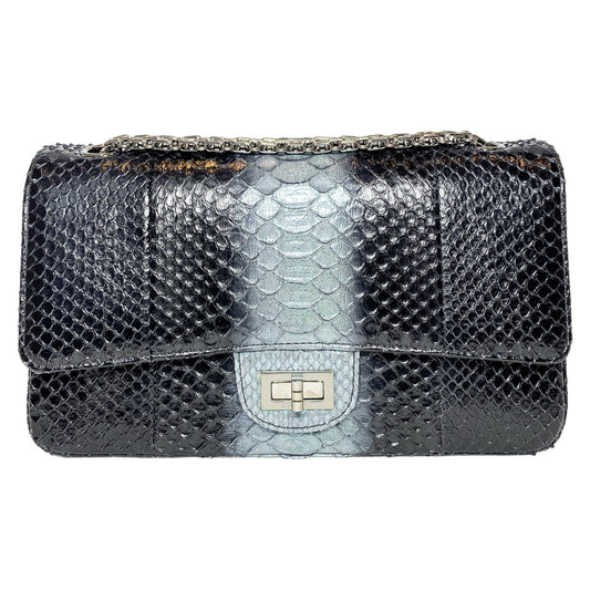 Chanel 225 Black Gray Python Reissue Flap Bag