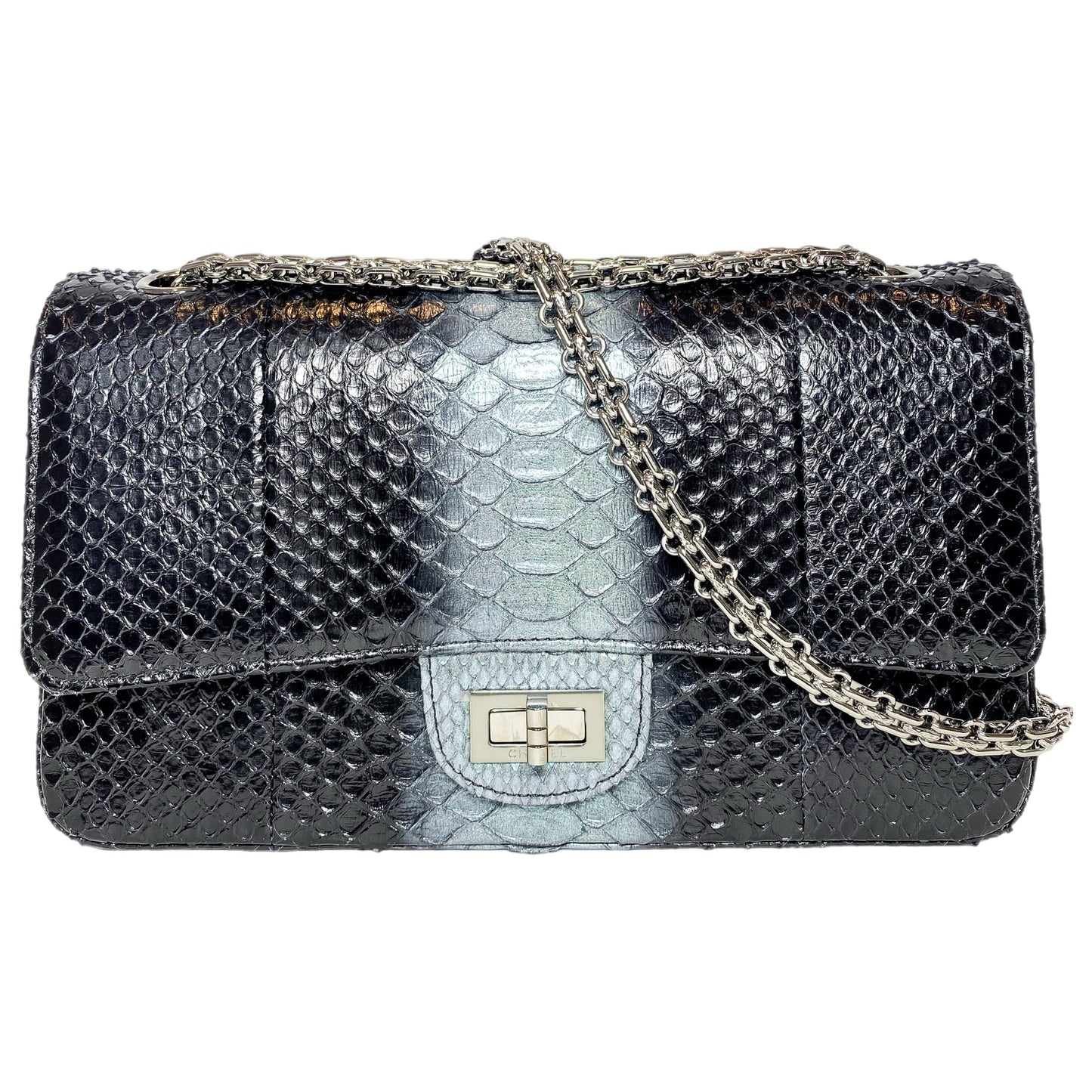 Chanel 225 Black Gray Python Reissue Flap Bag