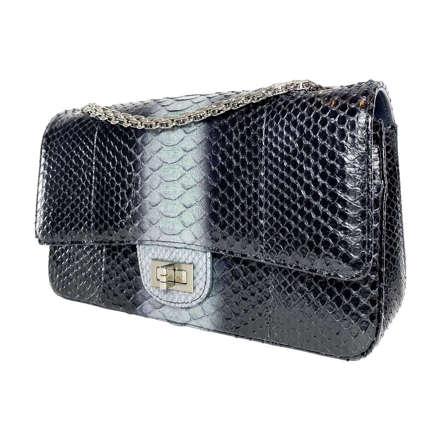 Chanel 225 Black Gray Python Reissue Flap Bag