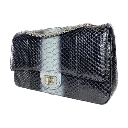 Chanel 225 Black Gray Python Reissue Flap Bag