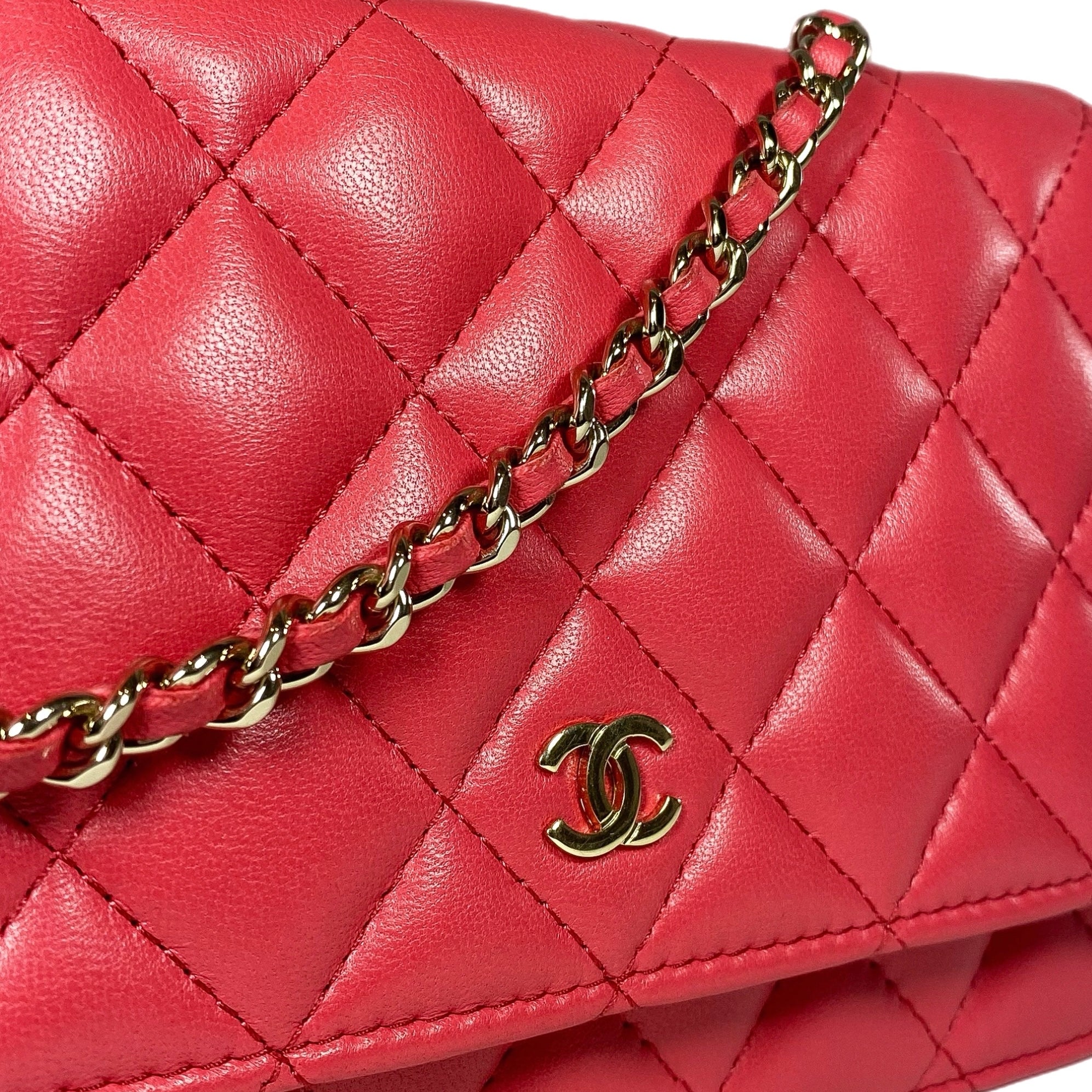 Chanel Raspberry Lambskin Wallet on Chain