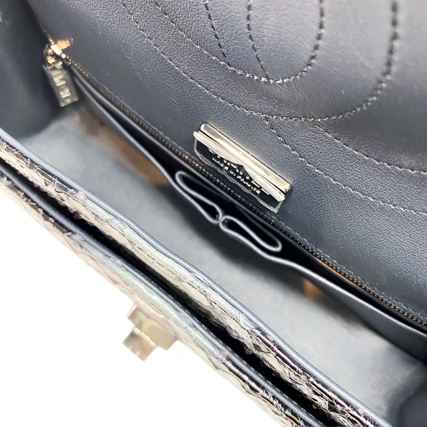 Chanel 225 Black Gray Python Reissue Flap Bag