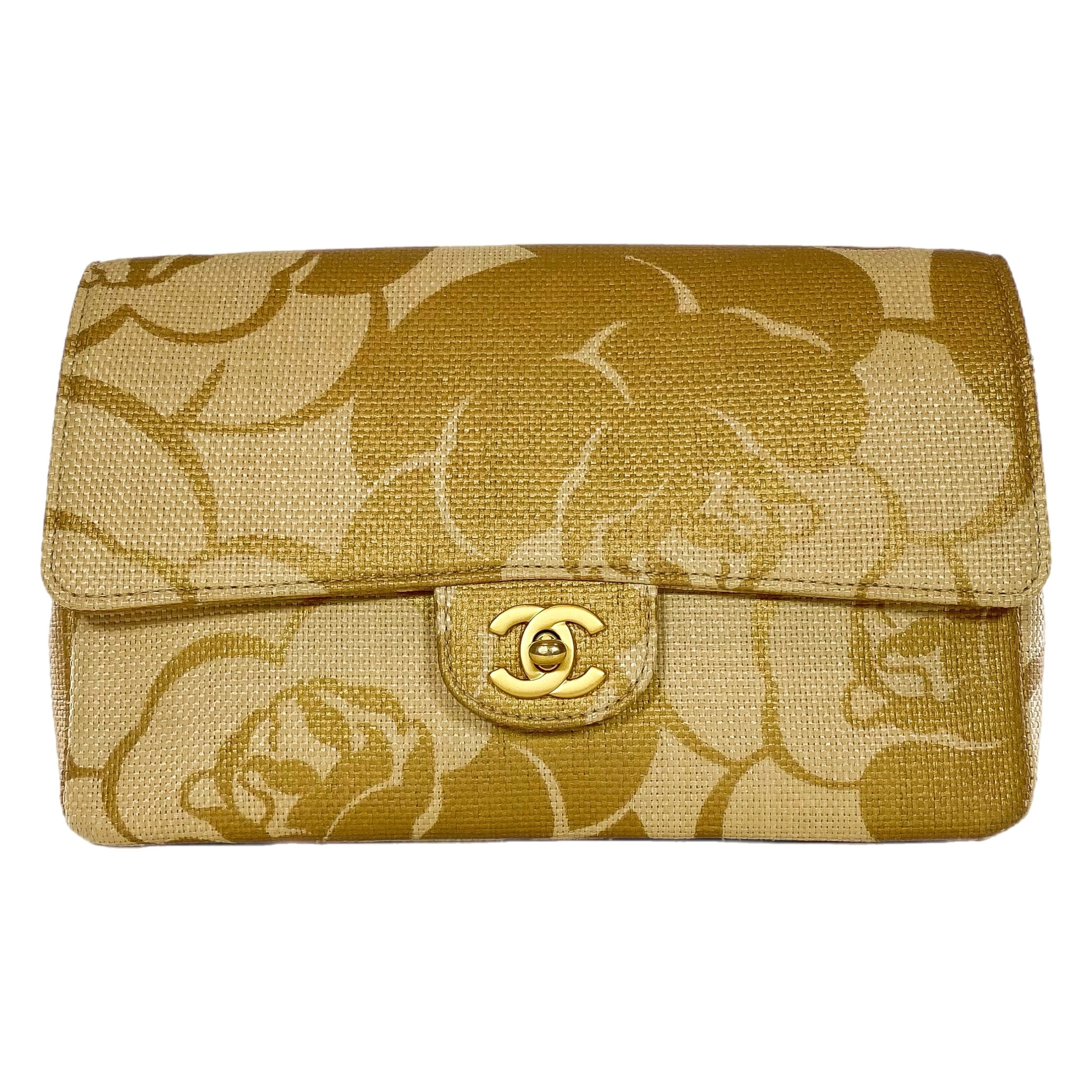 Chanel Camellia Print Medium Raffia Flap Bag