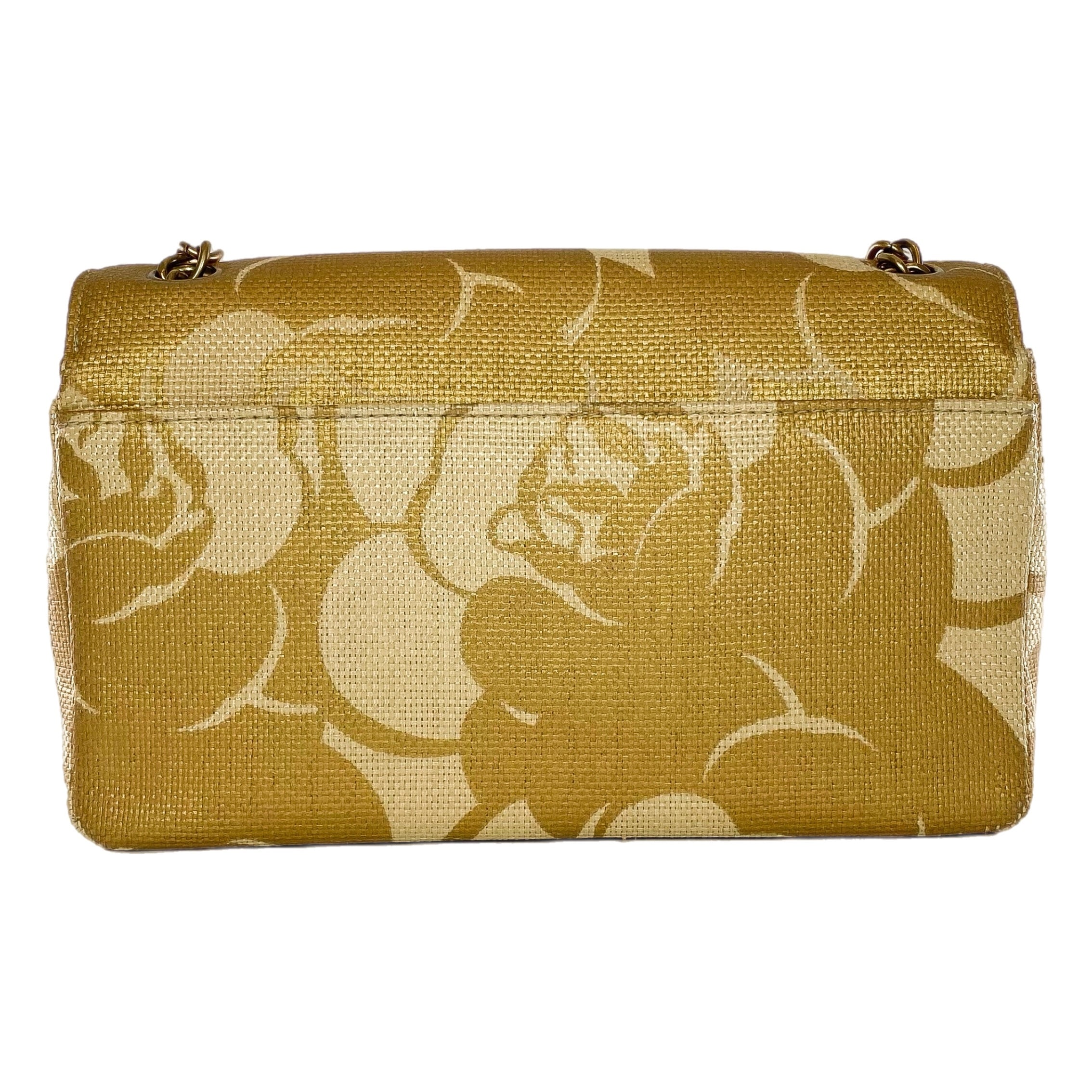 Chanel Camellia Print Medium Raffia Flap Bag