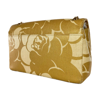 Chanel Camellia Print Medium Raffia Flap Bag