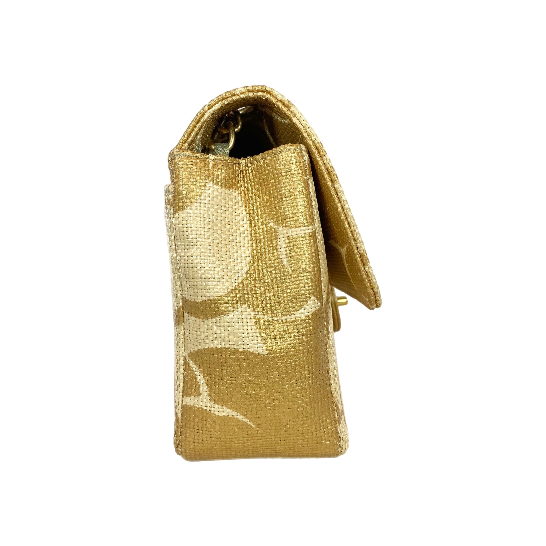 Chanel Camellia Print Medium Raffia Flap Bag