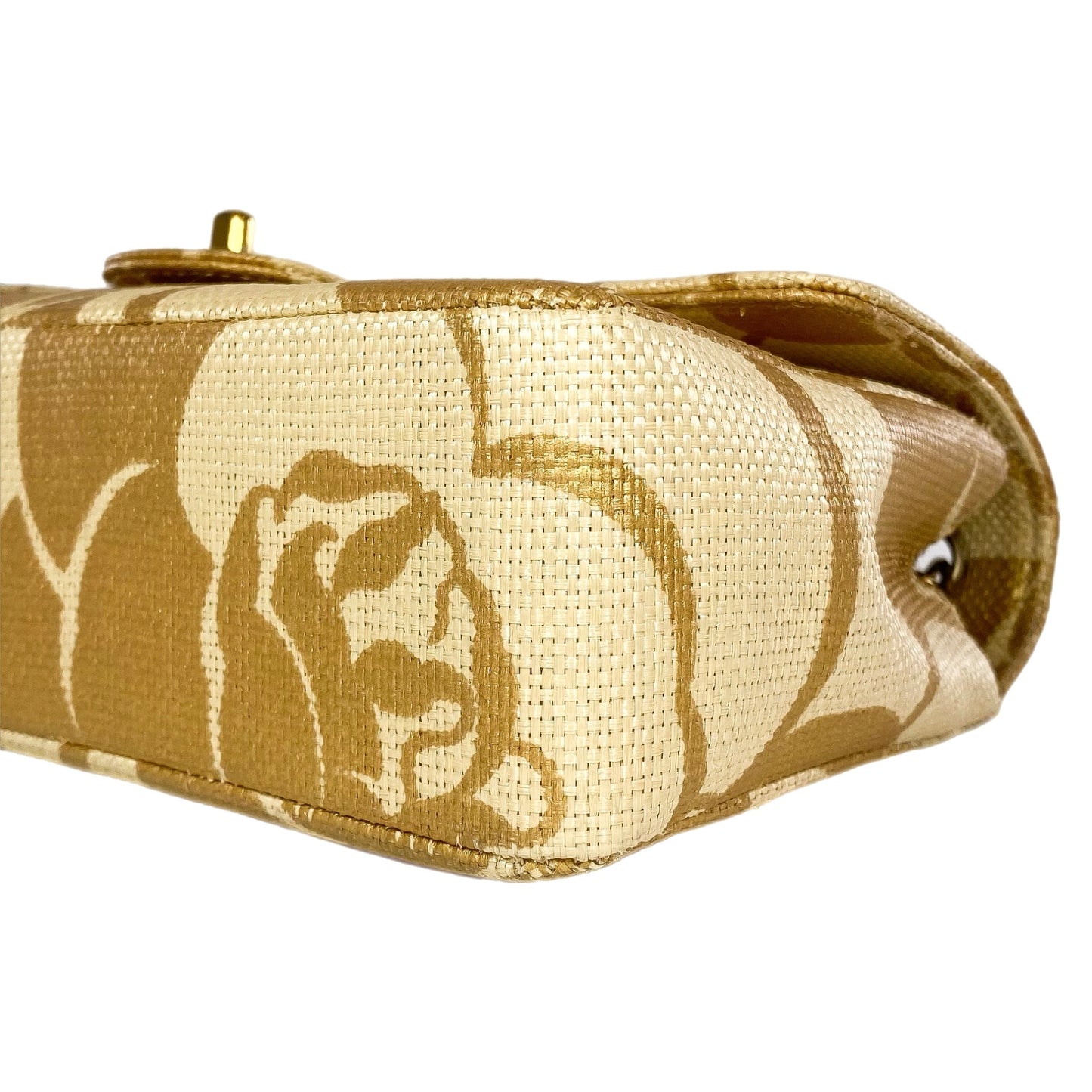 Chanel Camellia Print Medium Raffia Flap Bag