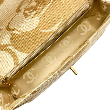 Chanel Camellia Print Medium Raffia Flap Bag