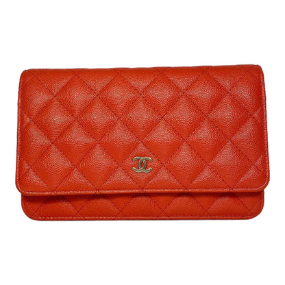 Chanel Red Coral Caviar Wallet on Chain